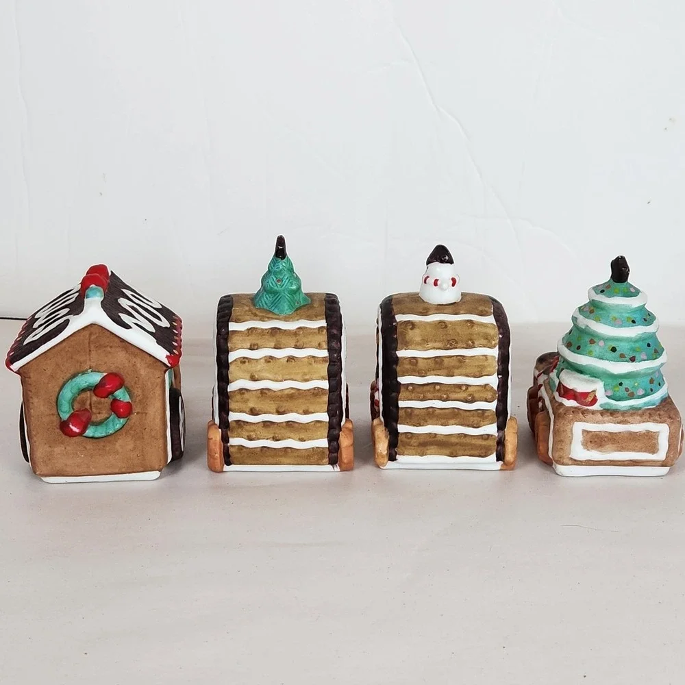 1996 Chadwick‎ Miller Gingerbread Train Ceramic Christmas Ornament Set 4 pcs